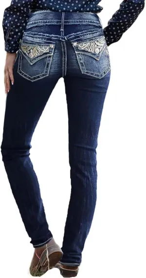 Flamingals Skinny Leg Jeans for Women Stretch Mid Rise Bootcut Jeans Prussian Blue