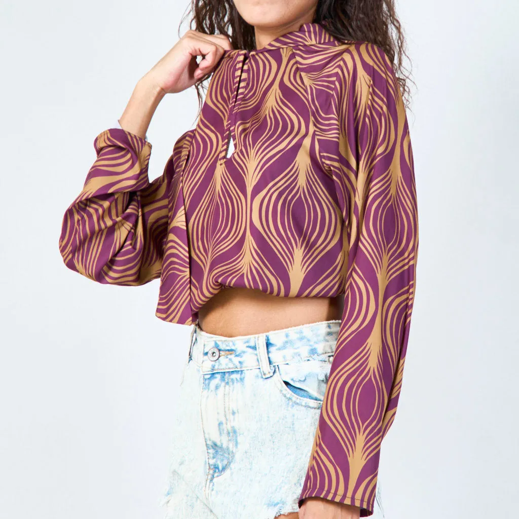 Floral print long sleeve tie-neck blouse wholesale