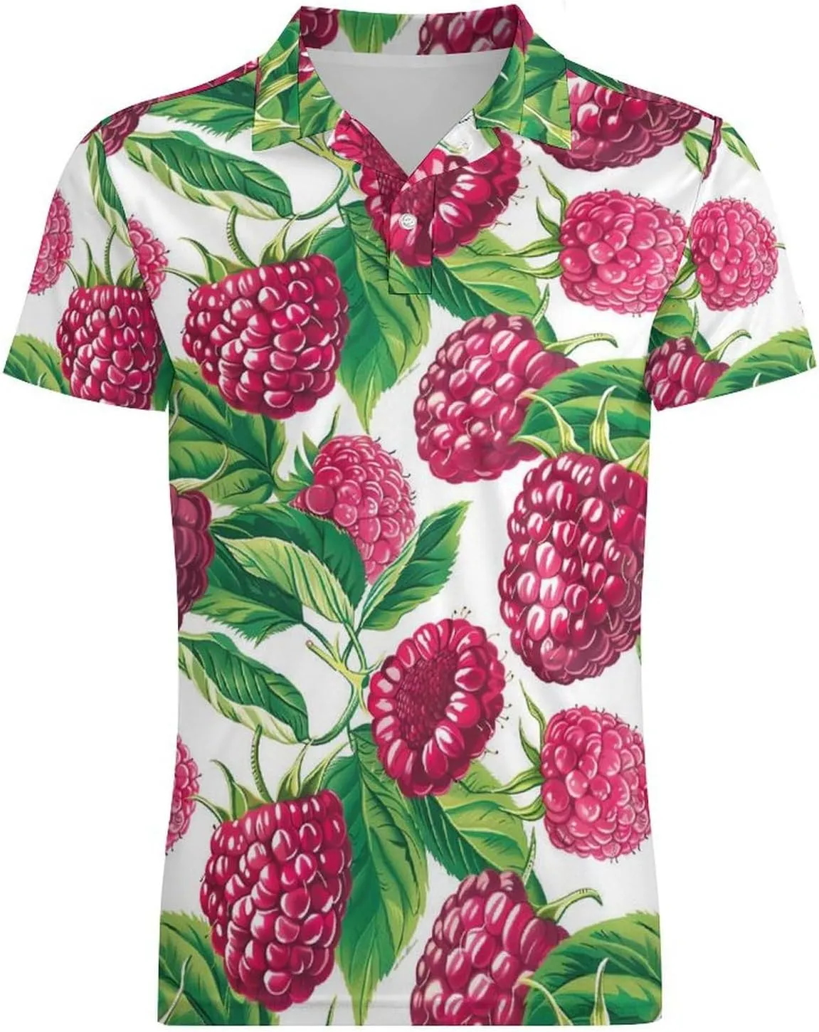 Fresh Raspberries Strawberries Classic Polo Shirts for Men Quick Dry Short Sleeve Fit Golf Tees Casual Tops