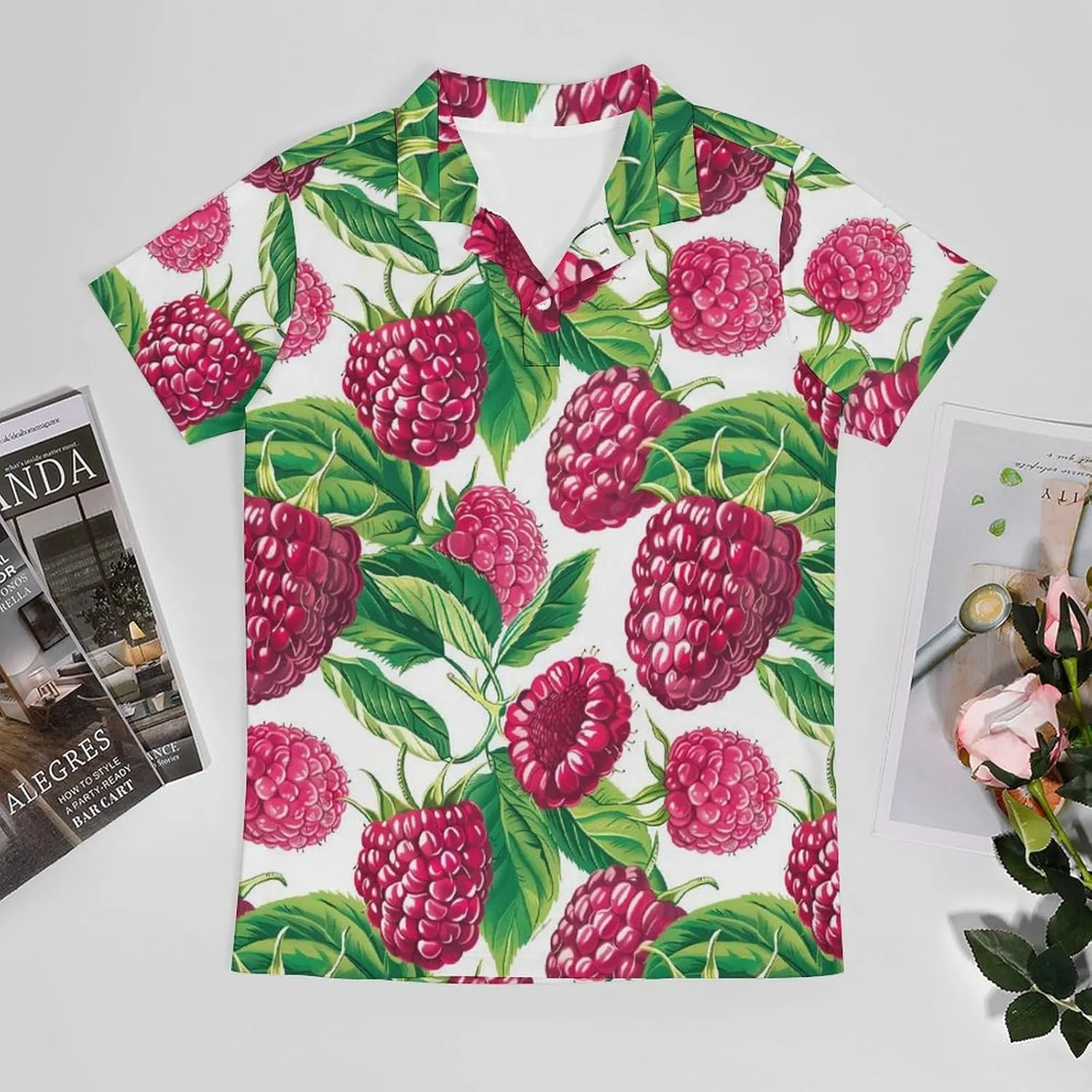 Fresh Raspberries Strawberries Classic Polo Shirts for Men Quick Dry Short Sleeve Fit Golf Tees Casual Tops
