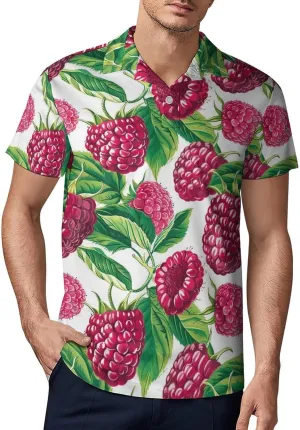 Fresh Raspberries Strawberries Classic Polo Shirts for Men Quick Dry Short Sleeve Fit Golf Tees Casual Tops