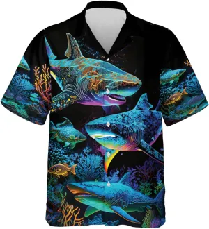 Funny Shark Hawaiian Shirts for Men - Funny Shark Lover Button Down Mens Shirts Short Sleeve Luau Beach Shirt Series 72