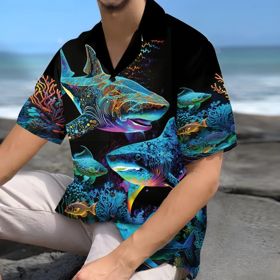 Funny Shark Hawaiian Shirts for Men - Funny Shark Lover Button Down Mens Shirts Short Sleeve Luau Beach Shirt Series 72