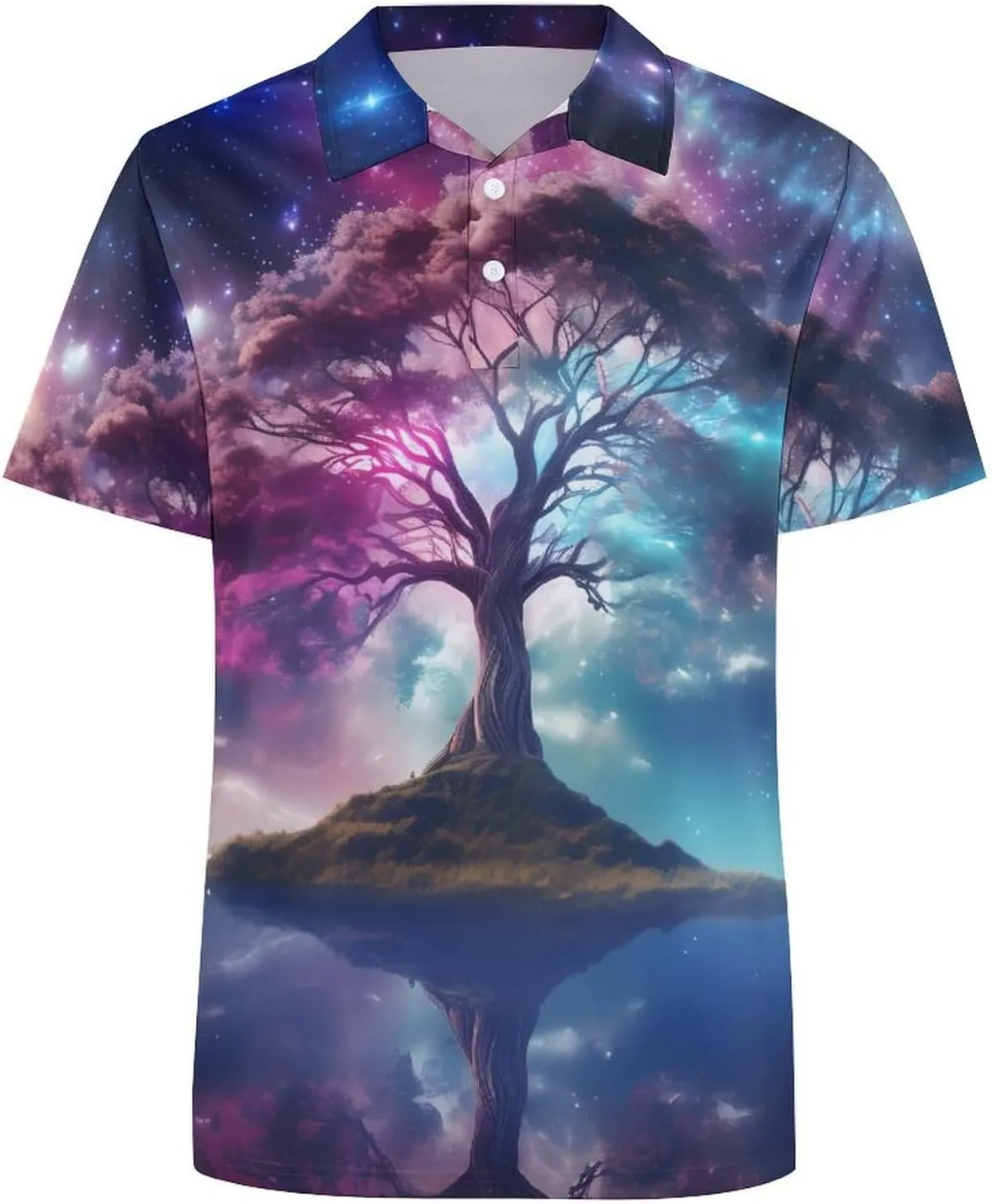 Galaxy Sky Star Tree Mens Short Sleeve Polo Shirts Straight Sports Golf Tennis T-Shirt Quick Dry Long Top