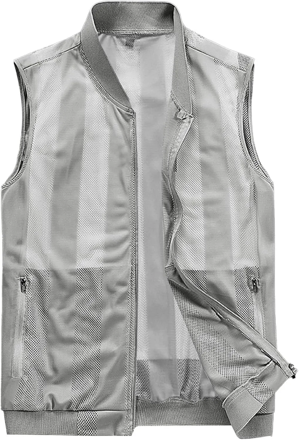 Generic Men's Summer Thin Casual Sports Standing Collar Vest Breathable Skin Mesh Fishing Vest with Pocket