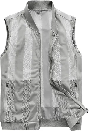 Generic Men's Summer Thin Casual Sports Standing Collar Vest Breathable Skin Mesh Fishing Vest with Pocket