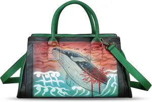 Genuine Leather Satchel for Women Hand Painted Handbag Top Handle Bags Handmade Crossbody Purse Tote Bag