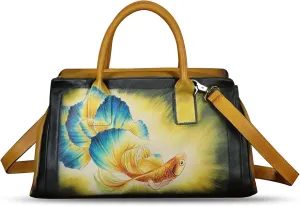 Genuine Leather Satchel for Women Hand Painted Handbag Top Handle Bags Handmade Crossbody Purse Tote Bag