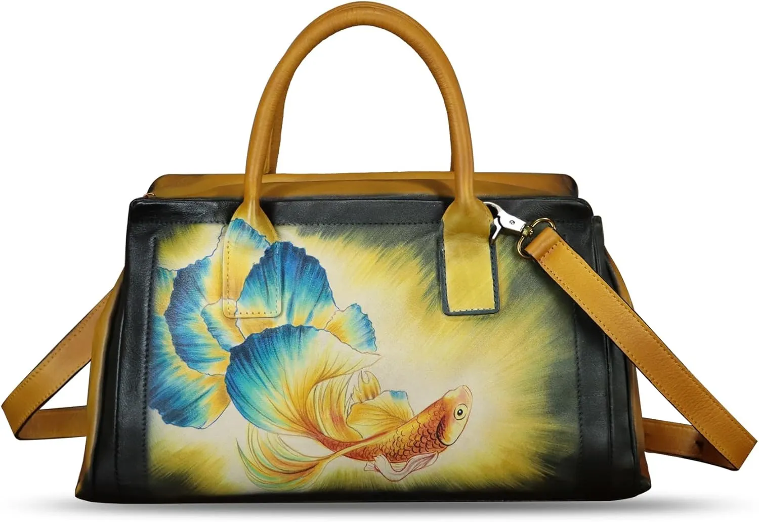 Genuine Leather Satchel for Women Hand Painted Handbag Top Handle Bags Handmade Crossbody Purse Tote Bag