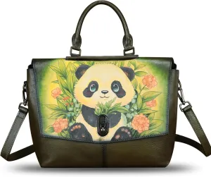 Genuine Leather Satchel for Women Hand Painted Handbag Top Handle Bags Handmade Purse Crossbody Tote Bag Purse