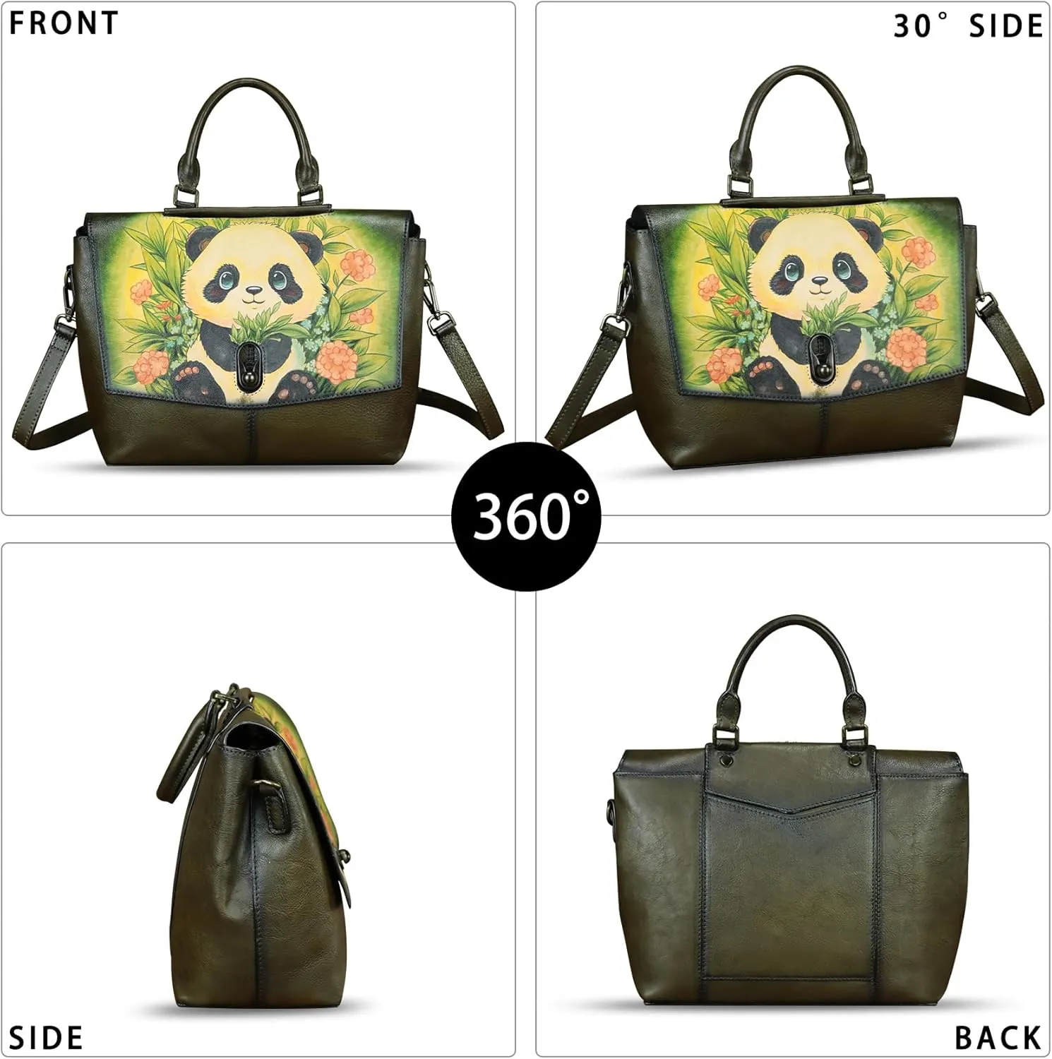 Genuine Leather Satchel for Women Hand Painted Handbag Top Handle Bags Handmade Purse Crossbody Tote Bag Purse