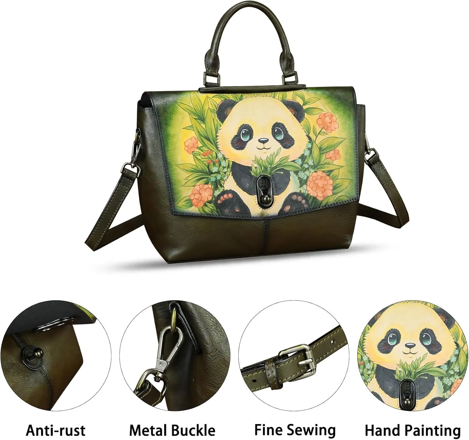Genuine Leather Satchel for Women Hand Painted Handbag Top Handle Bags Handmade Purse Crossbody Tote Bag Purse