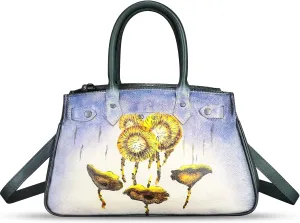 Genuine Leather Satchel for Women Hand Painted Leather Handbag Top Handle Bags Handmade Crossbody Purse Work Tote
