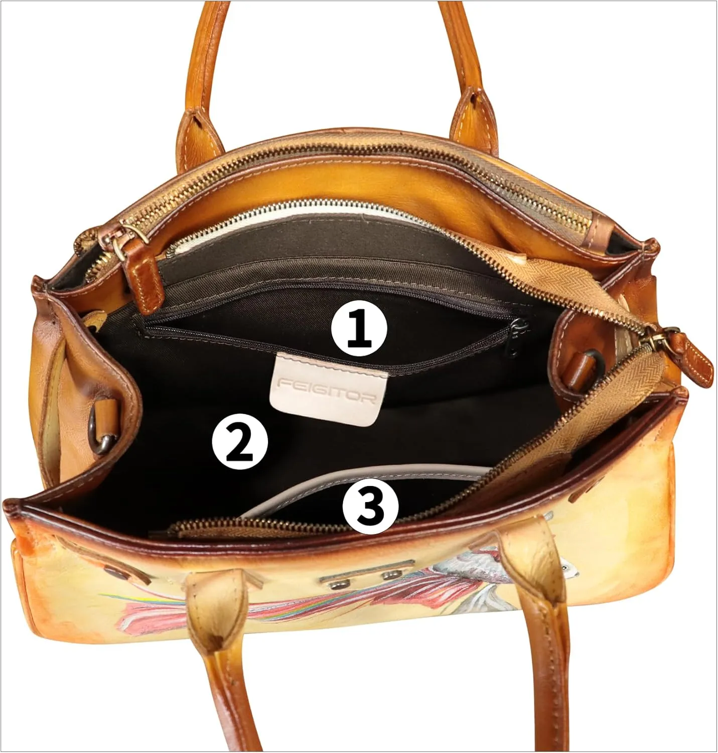 Genuine Leather Satchel for Women Hand Painted Leather Handbag Top Handle Bags Handmade Crossbody Purse Work Tote