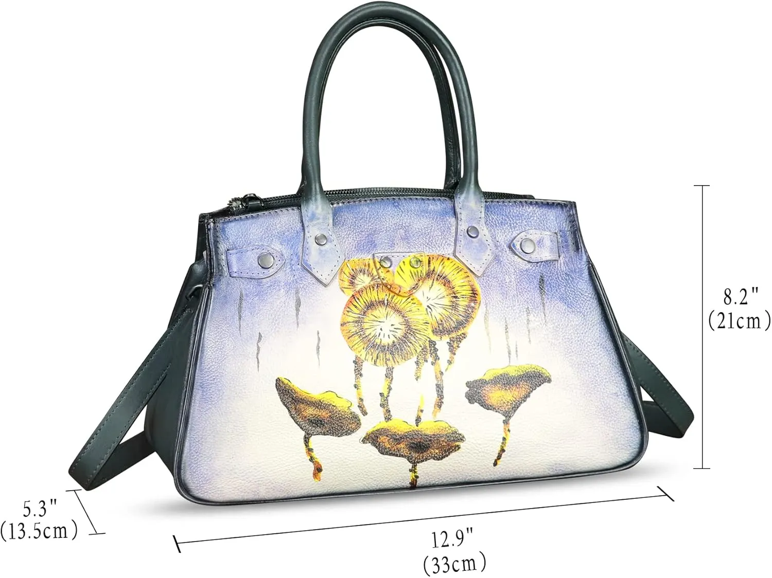 Genuine Leather Satchel for Women Hand Painted Leather Handbag Top Handle Bags Handmade Crossbody Purse Work Tote
