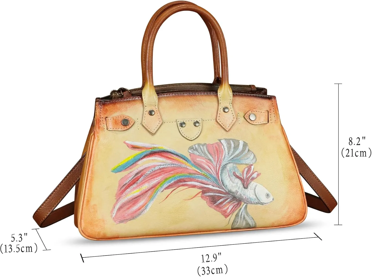 Genuine Leather Satchel for Women Hand Painted Leather Handbag Top Handle Bags Handmade Crossbody Purse Work Tote