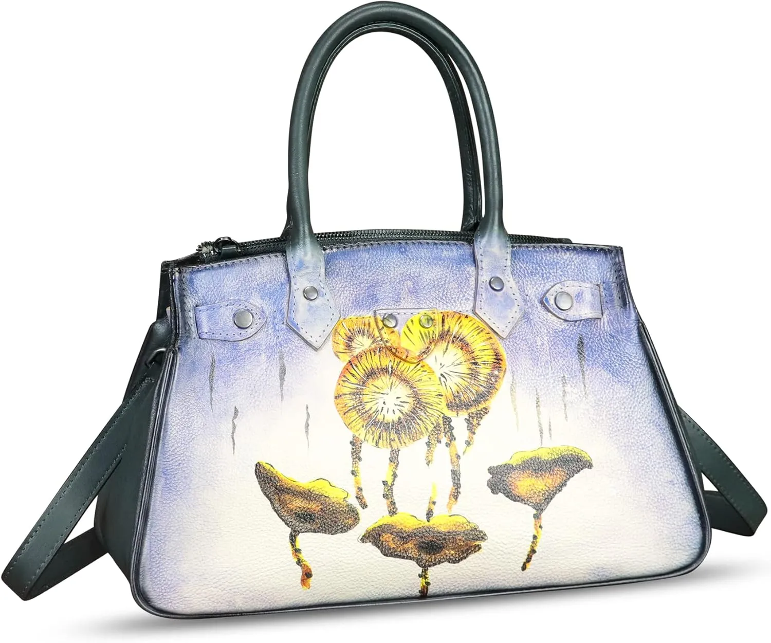Genuine Leather Satchel for Women Hand Painted Leather Handbag Top Handle Bags Handmade Crossbody Purse Work Tote