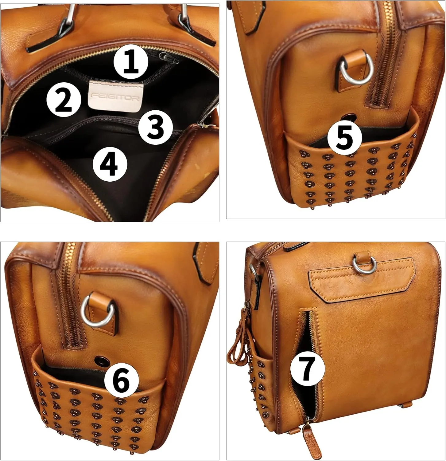 Genuine Leather Satchel for Women Hand Painted Purse Crossbody Handbag Top Handle Bags Handmade Convertible Backpack