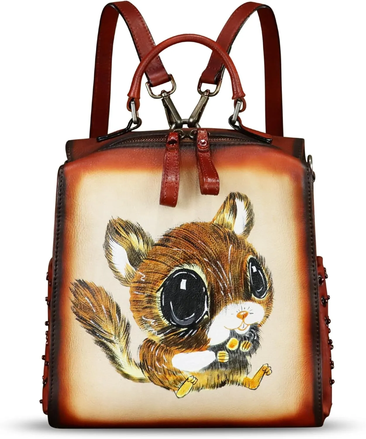 Genuine Leather Satchel for Women Hand Painted Purse Crossbody Handbag Top Handle Bags Handmade Convertible Backpack