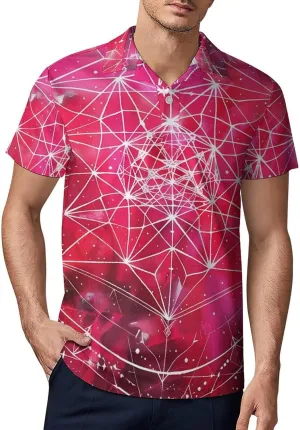 Geometry Cube Sacred Galaxy Classic Polo Shirts for Men Quick Dry Short Sleeve Fit Golf Tees Casual Tops