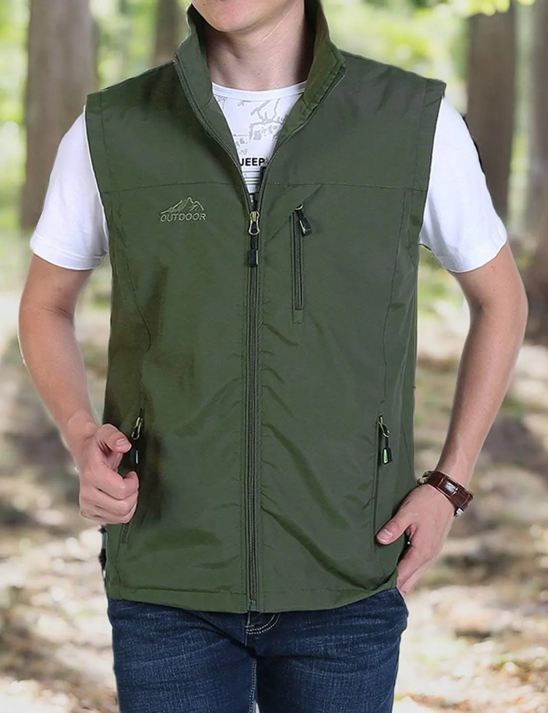Gihuo Men's Lightweight Softshell Sleeveless Golf Vest with Zipper Pockets for Travel Hiking Fishing Safari Outwear