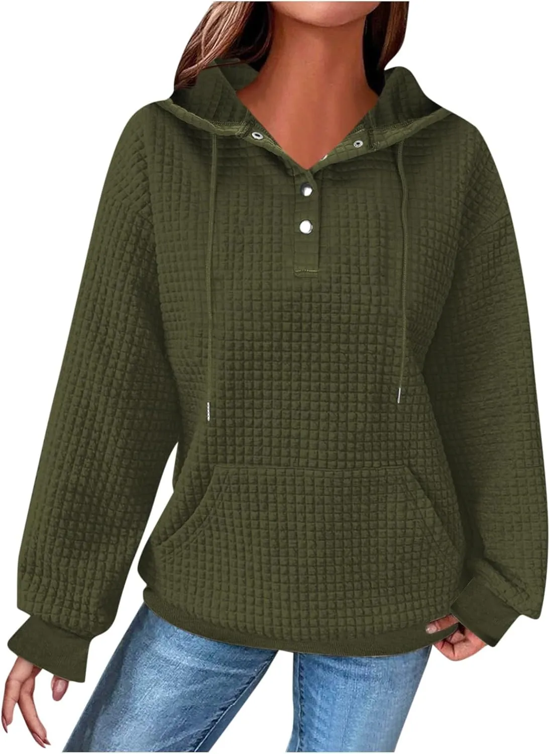 GOFULY Button Down Shirts For Women Fall Loose Oversized Hoodie Long Sleeve Drawstring Pockets Clothes Winter Solid Outfits