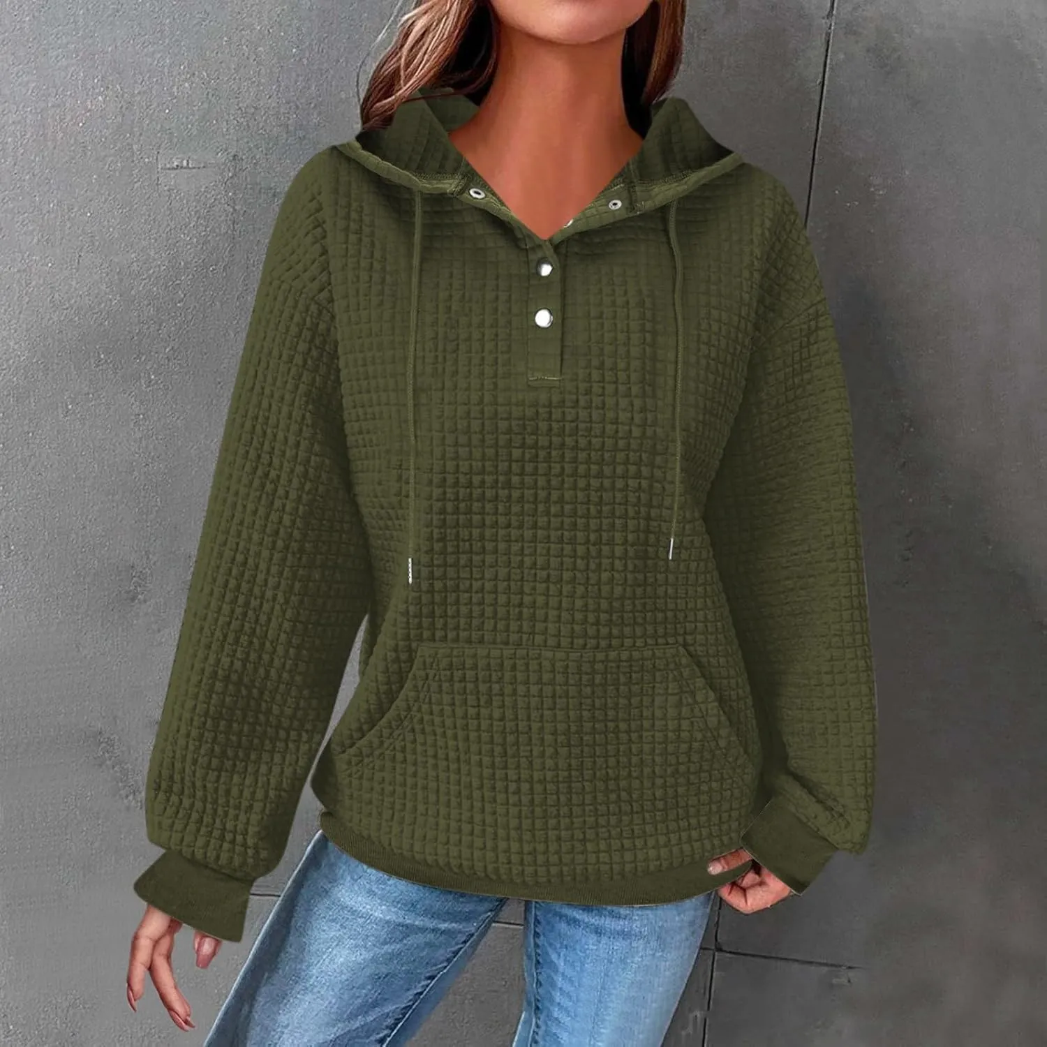 GOFULY Button Down Shirts For Women Fall Loose Oversized Hoodie Long Sleeve Drawstring Pockets Clothes Winter Solid Outfits