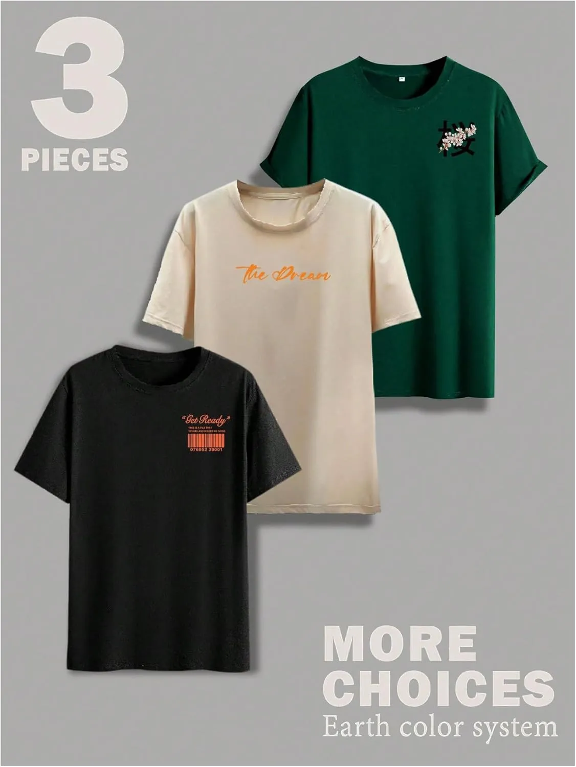 GORGLITTER Men's 3 Pack Vintage Graphic Tee Shirt Short Sleeve Crew Neck Casual Streetwear T-Shirts