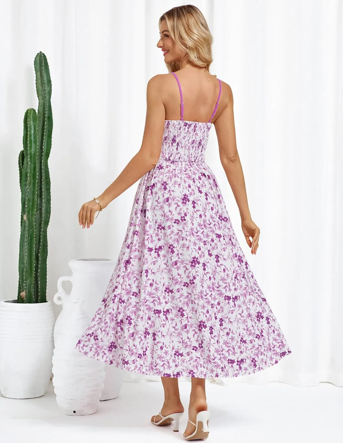 GRACE KARIN Women's 2025 Summer Casual Floral Boho Dress Spaghetti Strap Flowy Beach Maxi Dresses