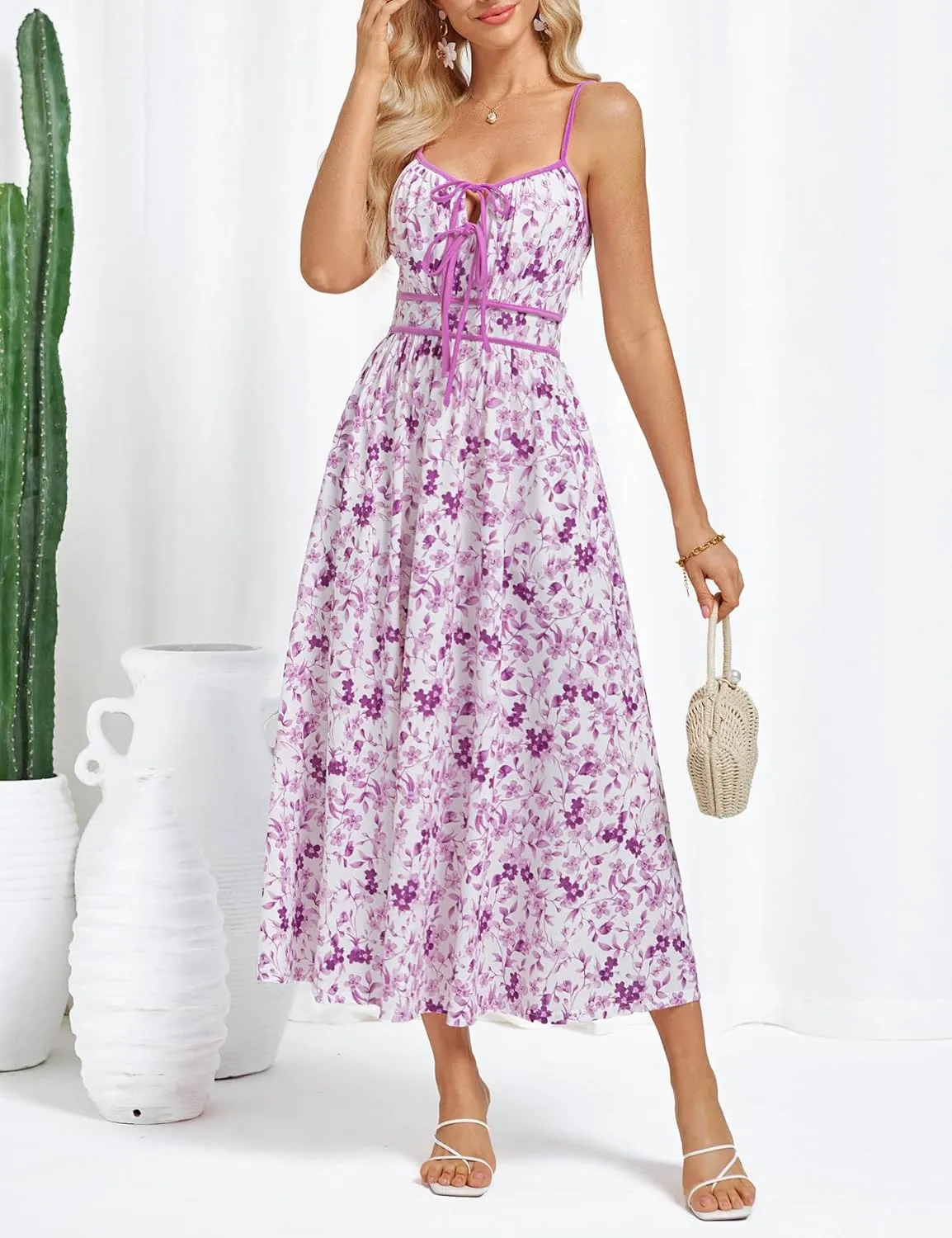 GRACE KARIN Women's 2025 Summer Casual Floral Boho Dress Spaghetti Strap Flowy Beach Maxi Dresses