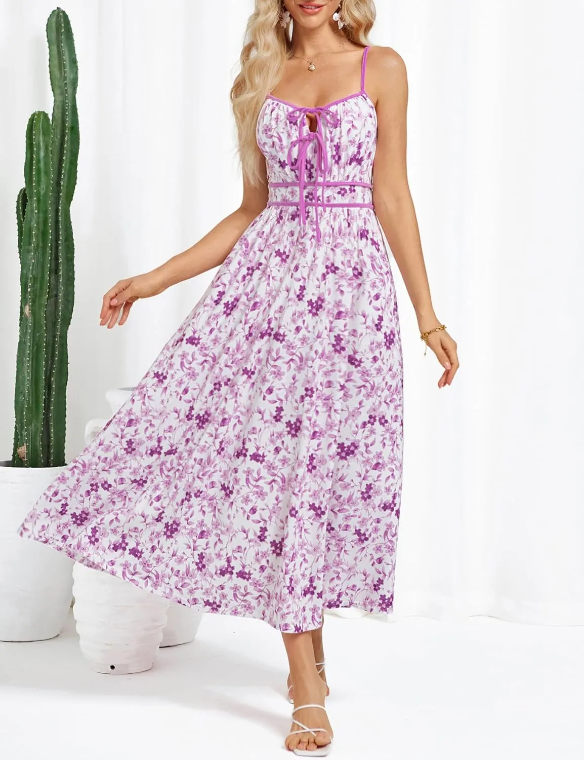 GRACE KARIN Women's 2025 Summer Casual Floral Boho Dress Spaghetti Strap Flowy Beach Maxi Dresses
