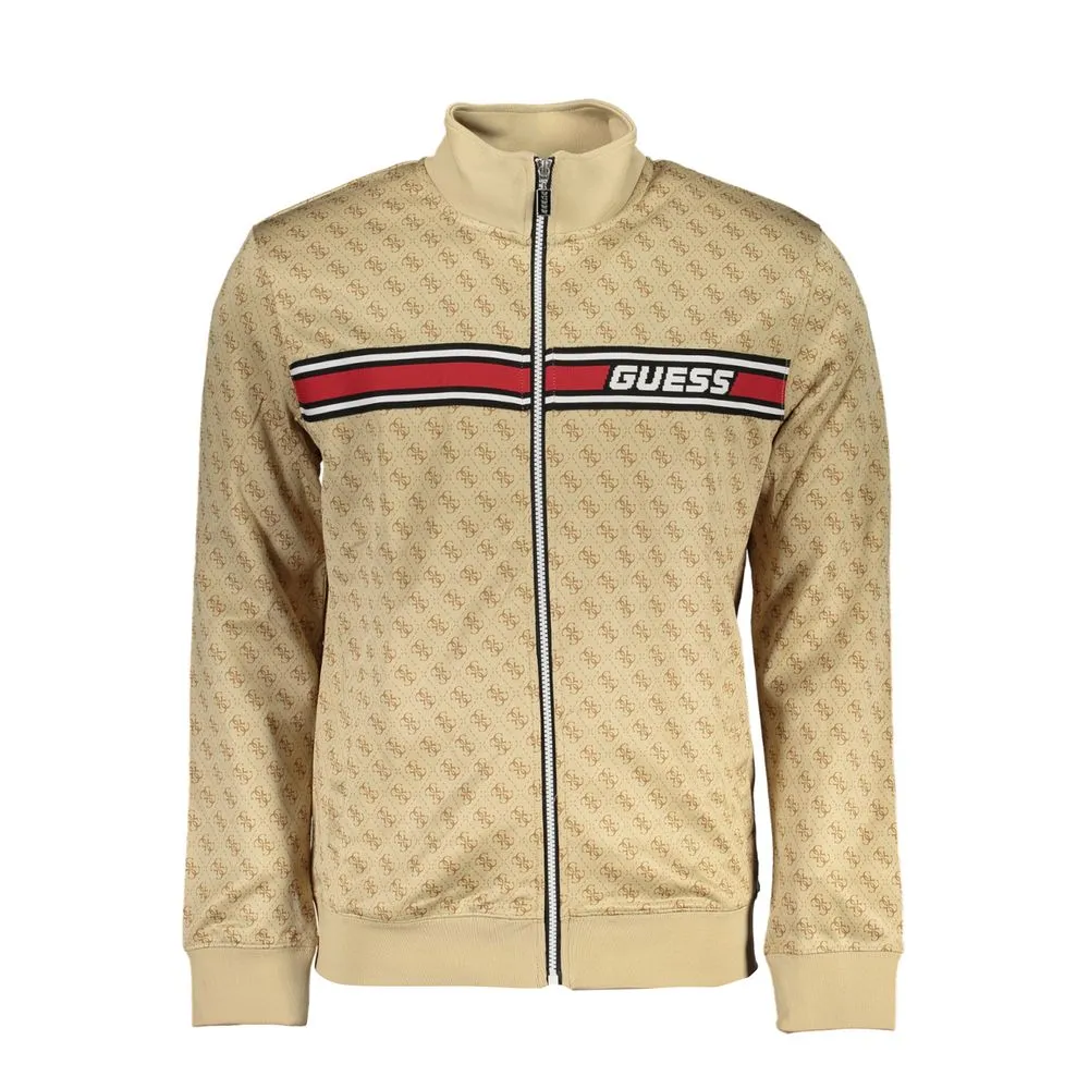 Guess Jeans Beige Long Sleeve Zip Sweatshirt with Contrast Details