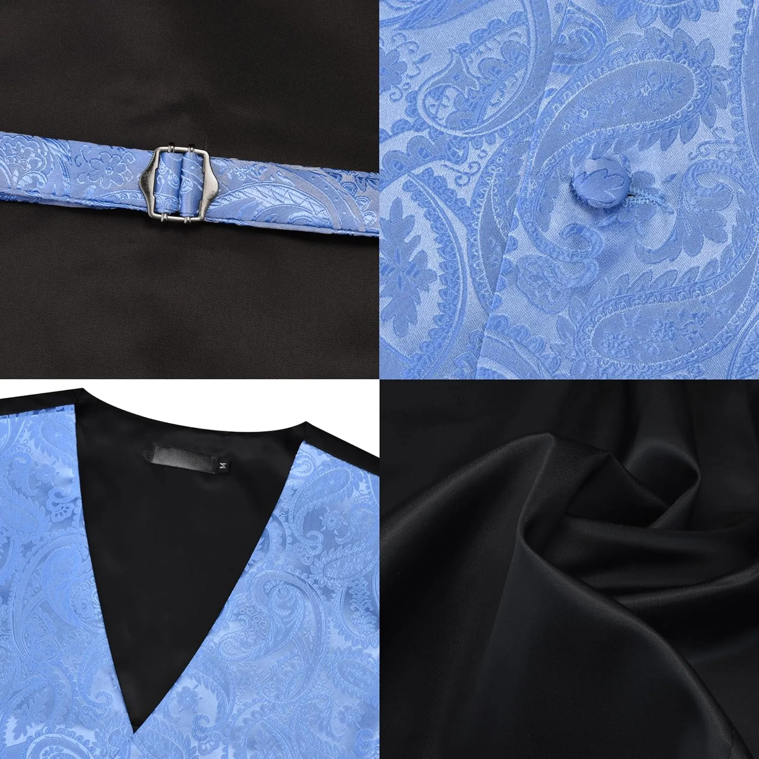 GUSLESON Men's V-Neck Suit Vests Formal Men Vest Paisley Jacquard Tie Waistcoat Bow tie Hanky Set Wedding 7PCS
