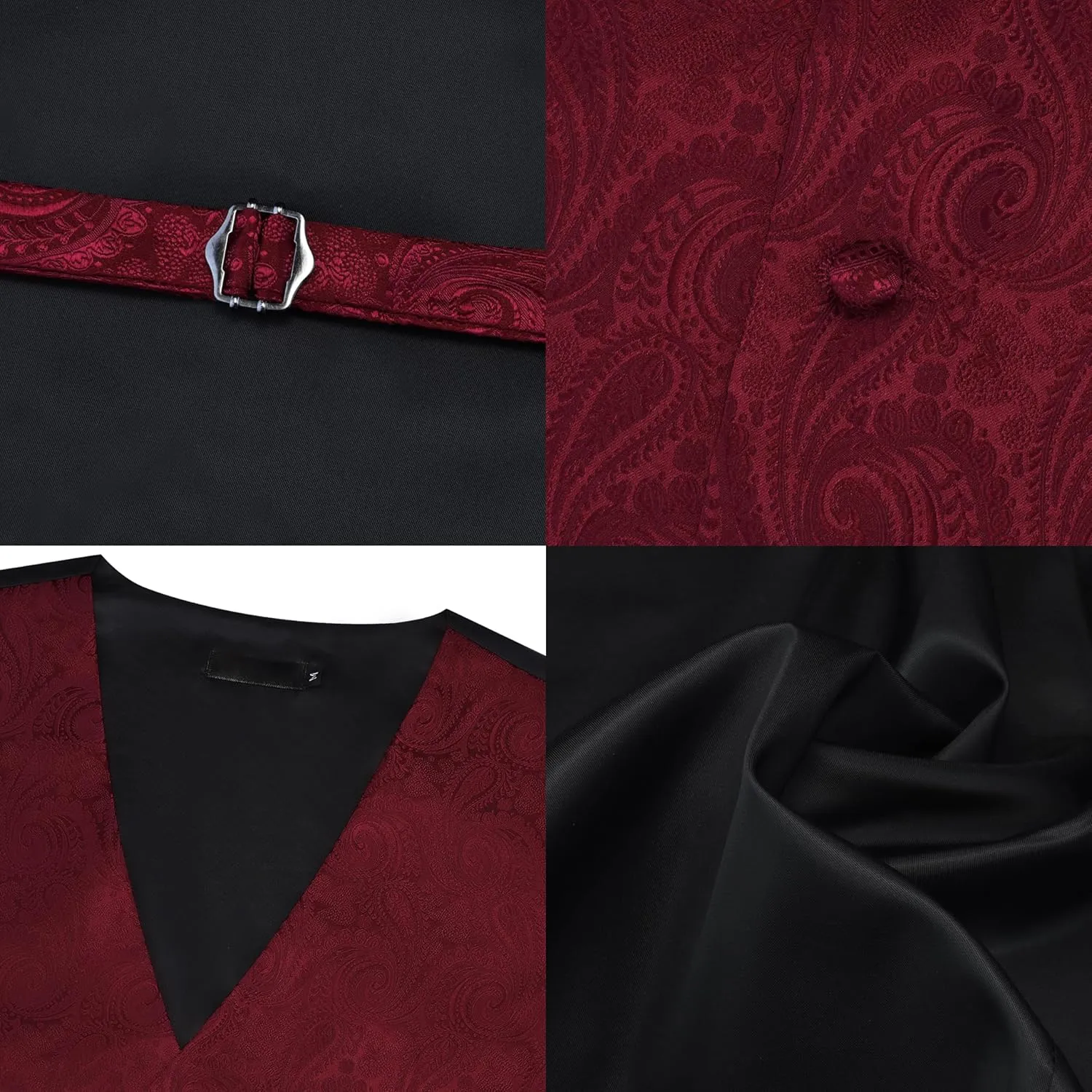 GUSLESON Men's V-Neck Suit Vests Formal Men Vest Paisley Jacquard Tie Waistcoat Bow tie Hanky Set Wedding 7PCS