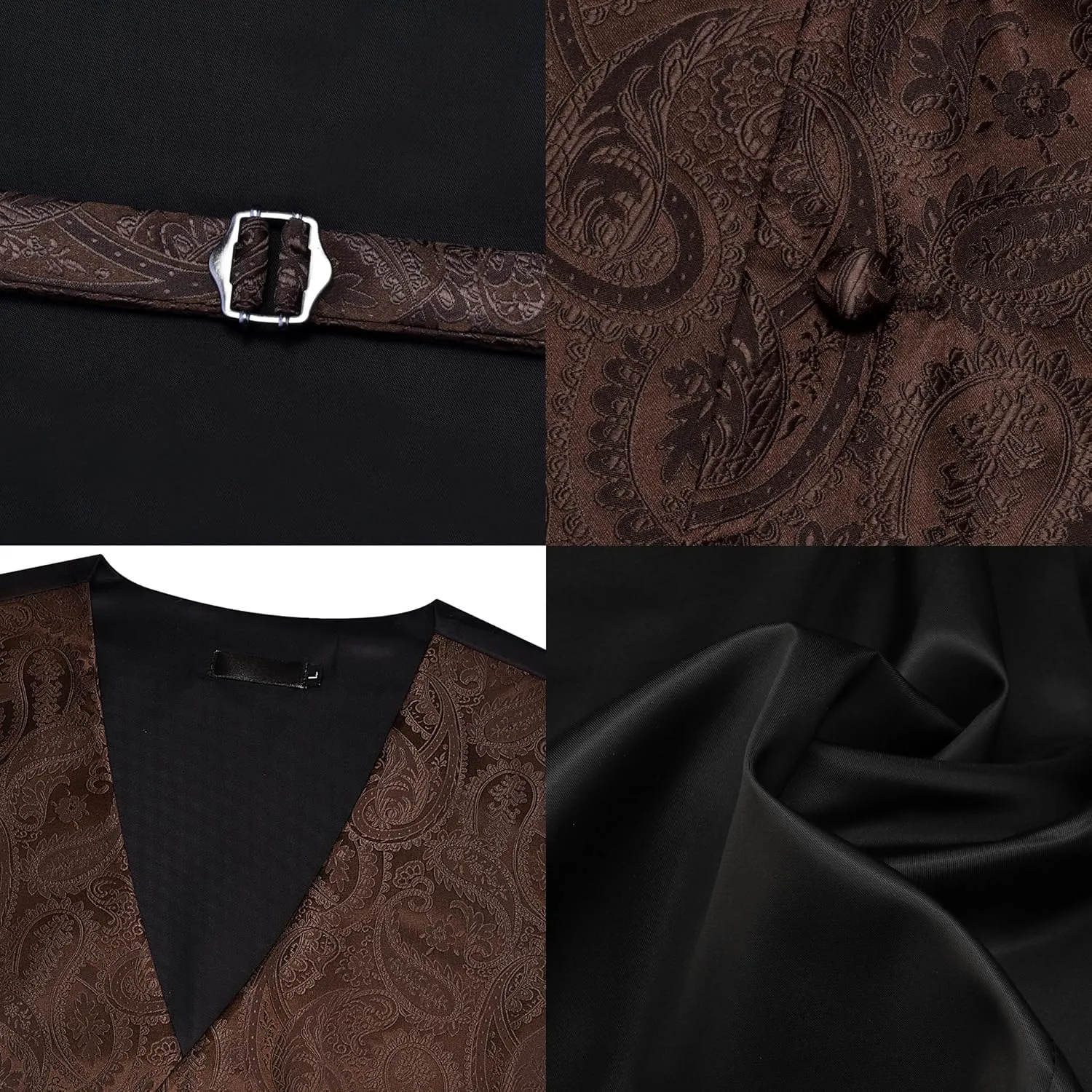GUSLESON Men's V-Neck Suit Vests Formal Men Vest Paisley Jacquard Tie Waistcoat Bow tie Hanky Set Wedding 7PCS