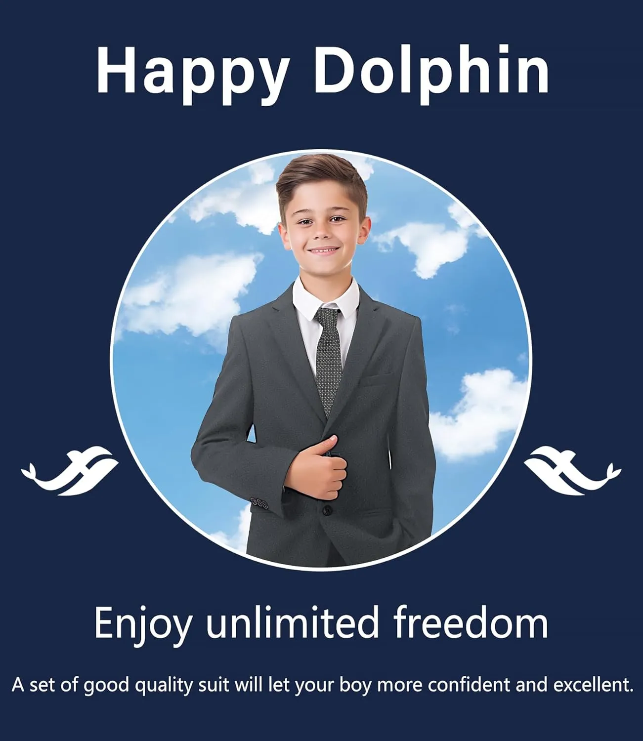 Happy Dolphin Boys Suit Set Modern Fit Kids Suits Adjustable Waist Boys Wedding Outfit for Boy Communion Suits for Boys