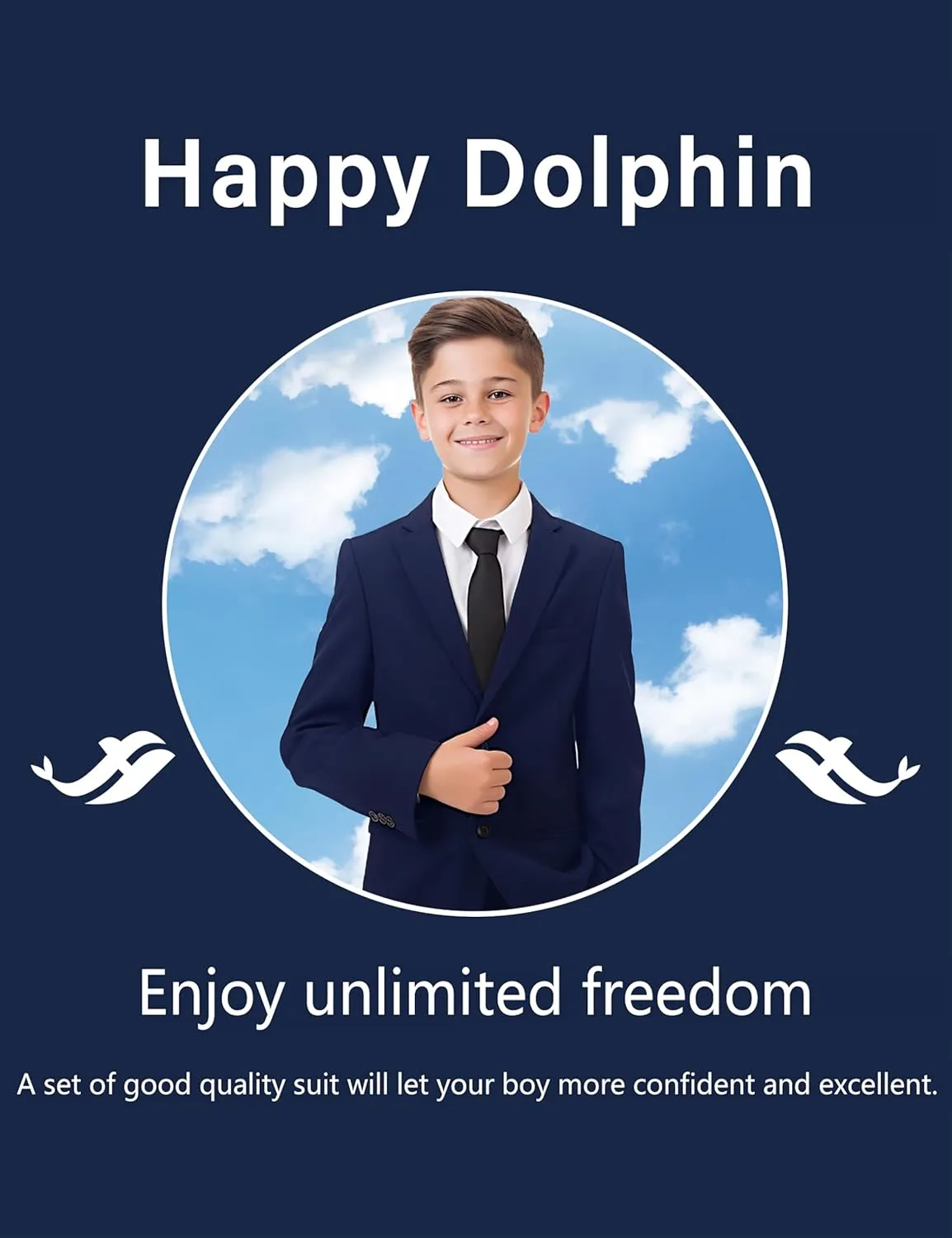 Happy Dolphin Boys Suit Set Modern Fit Kids Suits Adjustable Waist Boys Wedding Outfit for Boy Communion Suits for Boys