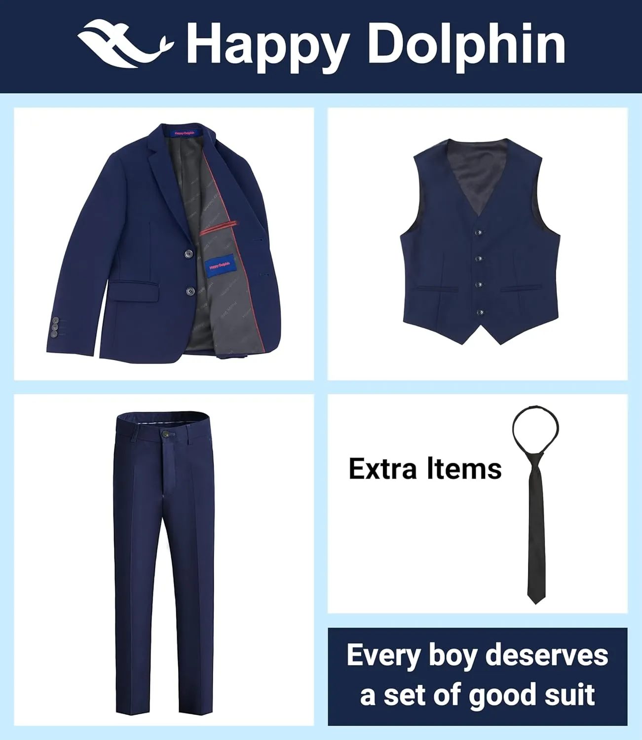 Happy Dolphin Boys Suit Set Modern Fit Kids Suits Adjustable Waist Boys Wedding Outfit for Boy Communion Suits for Boys