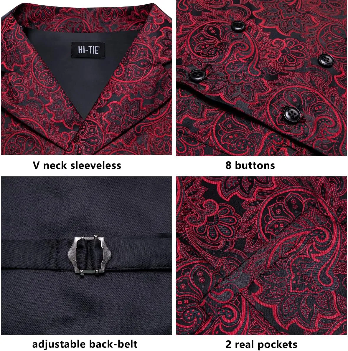 Hi-Tie Mens Silk Paisley Victorian Suit Vests Tie Set Lapel Pin Gold Tie Clip Double Breasted Steampunk Tuxedo Waistcoat