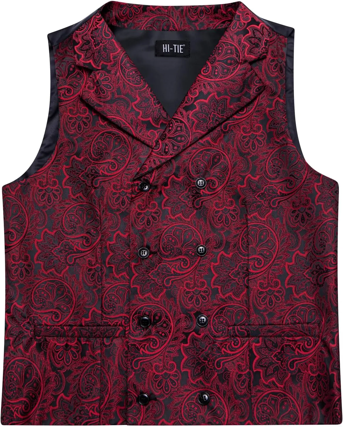 Hi-Tie Mens Silk Paisley Victorian Suit Vests Tie Set Lapel Pin Gold Tie Clip Double Breasted Steampunk Tuxedo Waistcoat