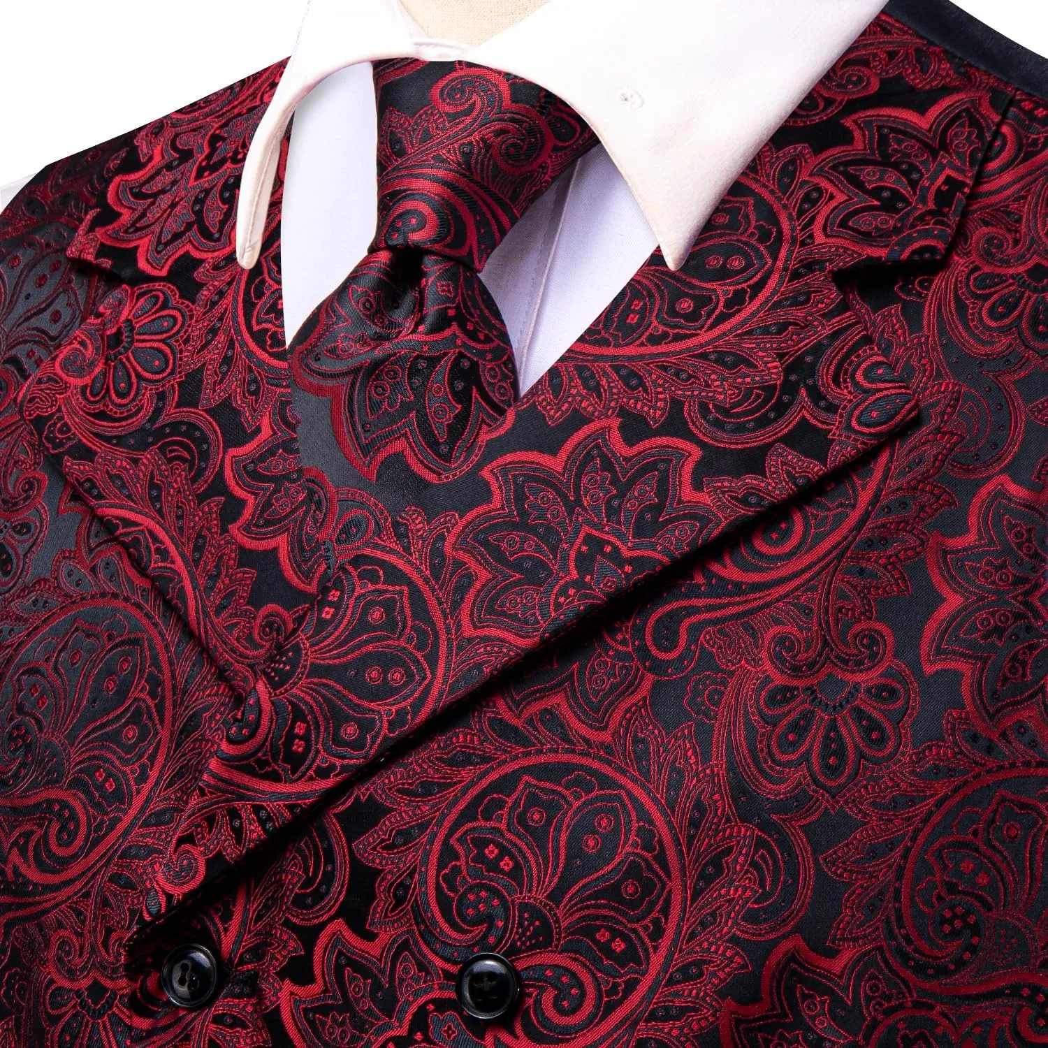 Hi-Tie Mens Silk Paisley Victorian Suit Vests Tie Set Lapel Pin Gold Tie Clip Double Breasted Steampunk Tuxedo Waistcoat