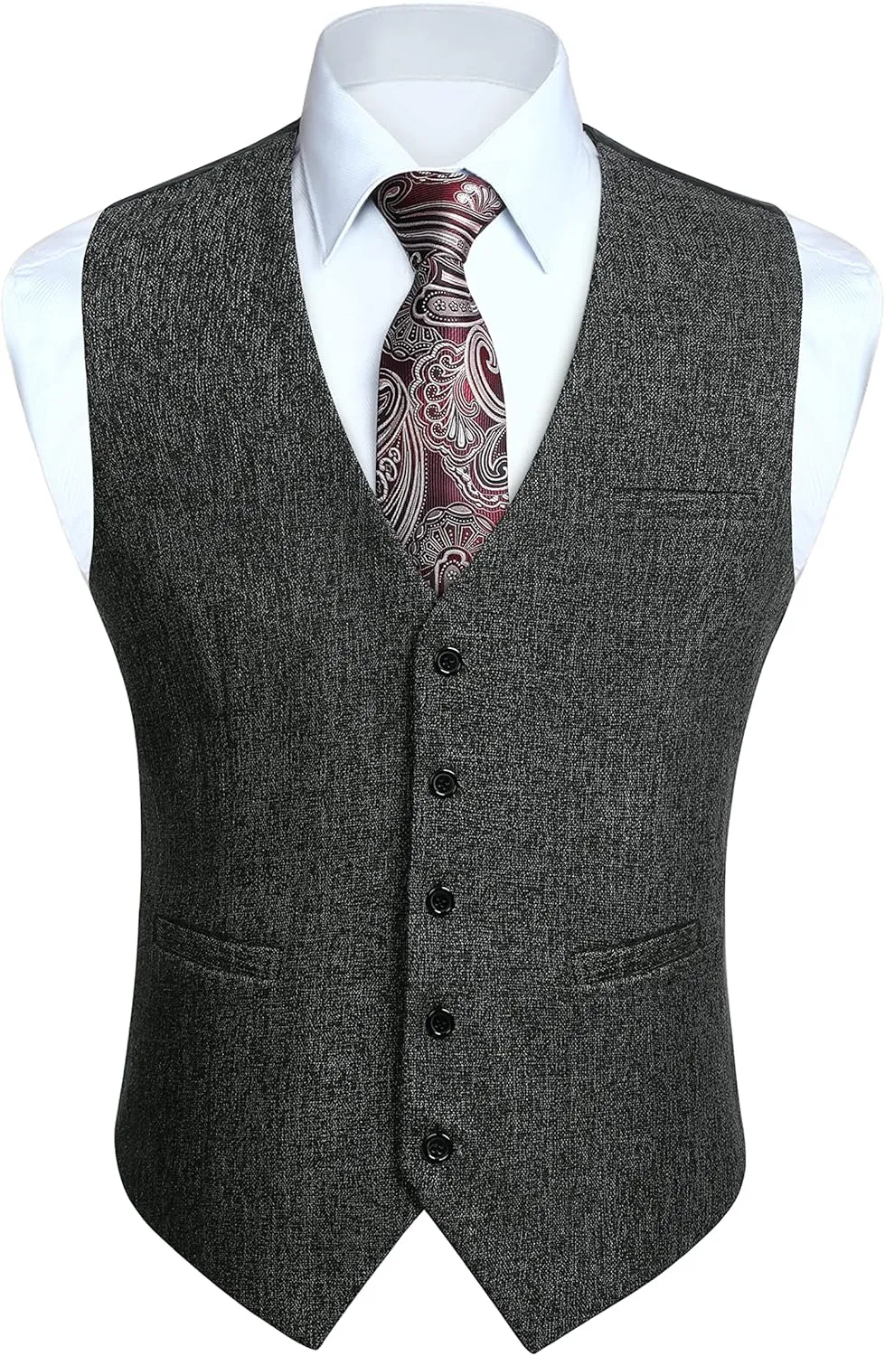 HISDERN Men's Suit Vest Business Plaid Formal Dress Waistcoat Slim Fit Vests for Men with 3 Pocket for Suit or Tuxedo