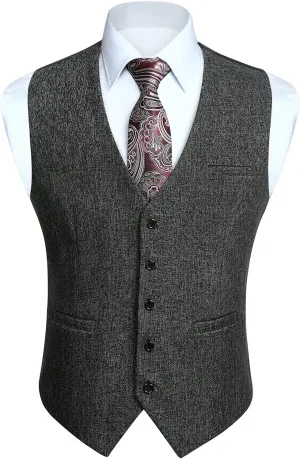 HISDERN Men's Suit Vest Business Plaid Formal Dress Waistcoat Slim Fit Vests for Men with 3 Pocket for Suit or Tuxedo