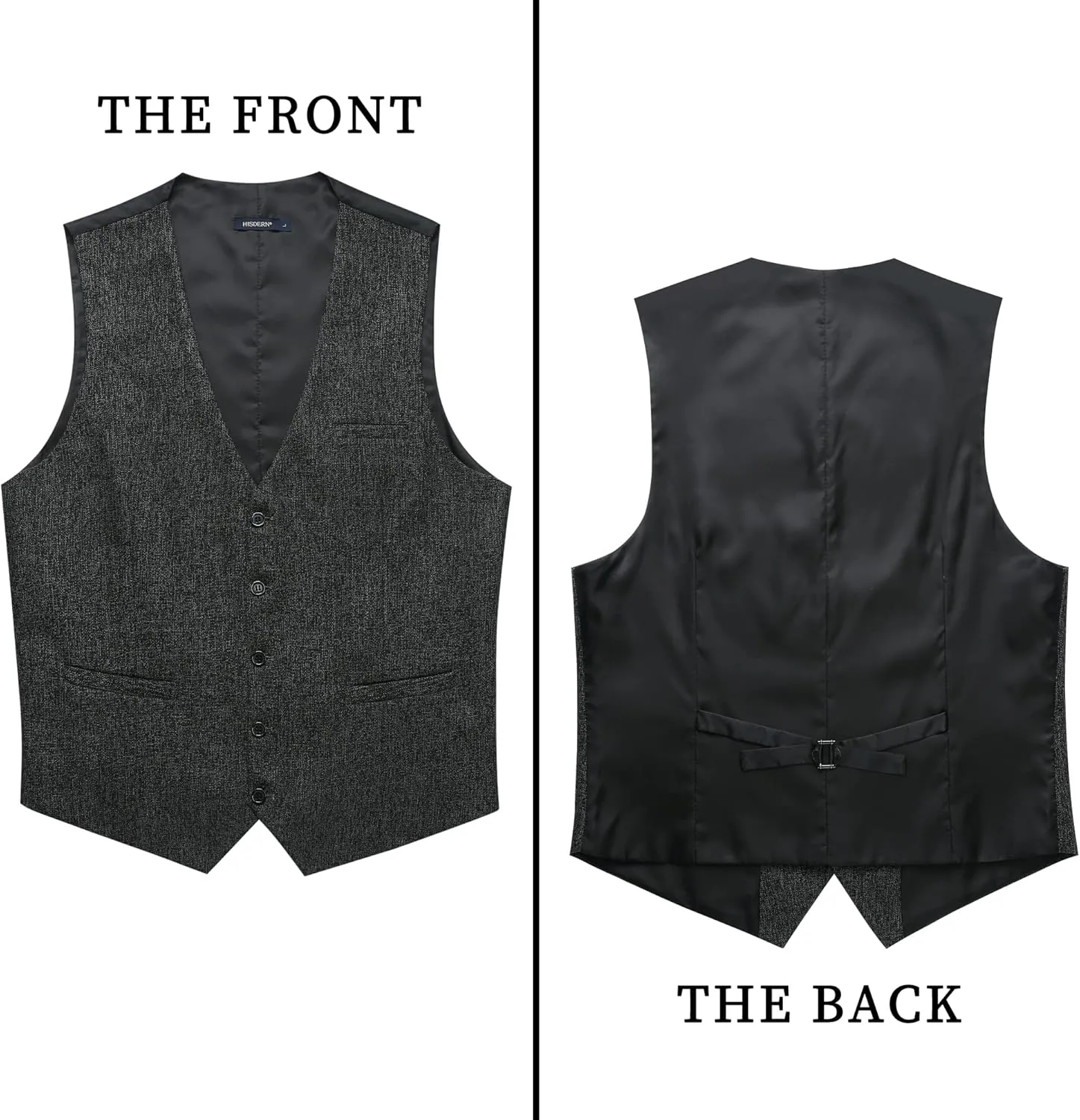 HISDERN Men's Suit Vest Business Plaid Formal Dress Waistcoat Slim Fit Vests for Men with 3 Pocket for Suit or Tuxedo