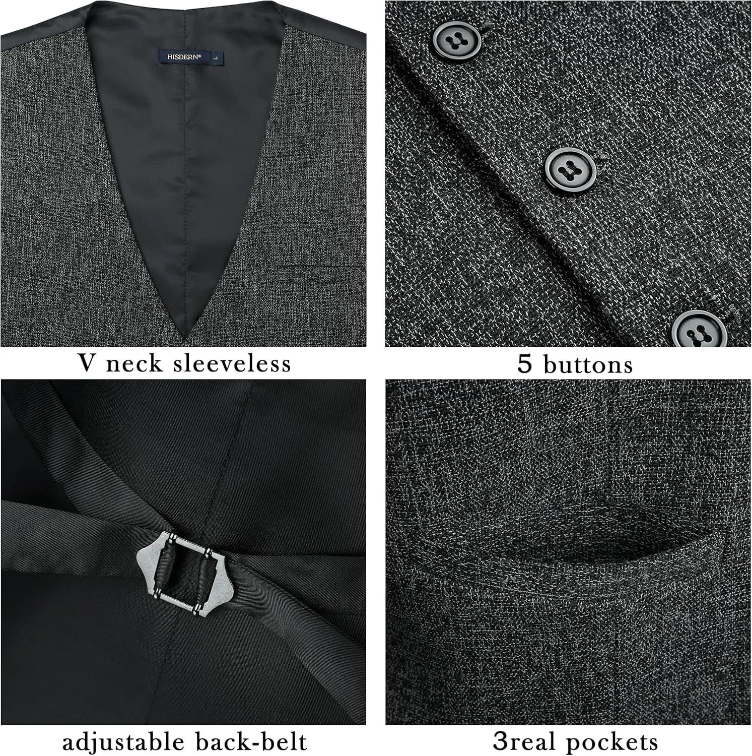 HISDERN Men's Suit Vest Business Plaid Formal Dress Waistcoat Slim Fit Vests for Men with 3 Pocket for Suit or Tuxedo