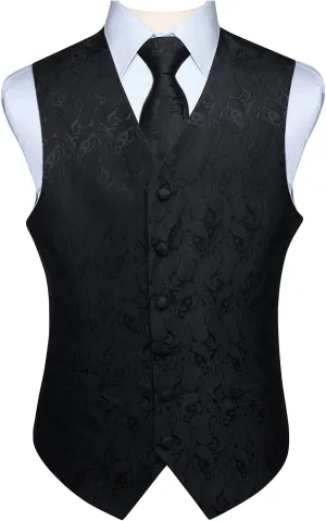 HISDERN Mens Vest Tie Set 3PC Formal Waistcoat Paisley Floral Jacquard Necktie Pocket Square Suit Vests Wedding Party