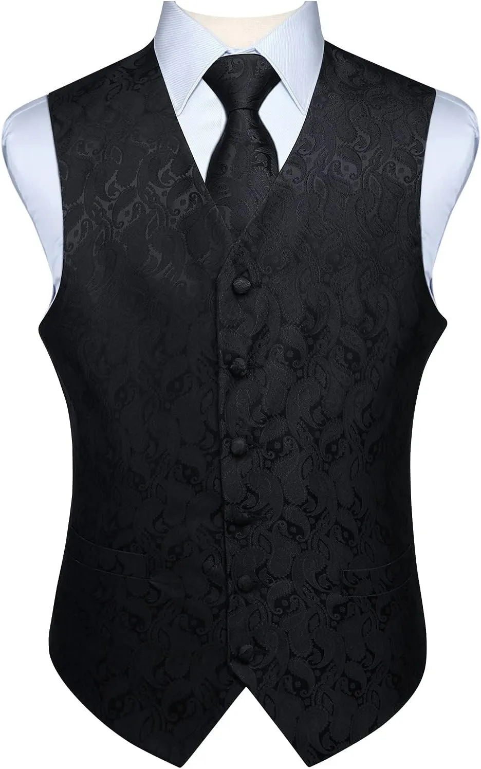 HISDERN Mens Vest Tie Set 3PC Formal Waistcoat Paisley Floral Jacquard Necktie Pocket Square Suit Vests Wedding Party