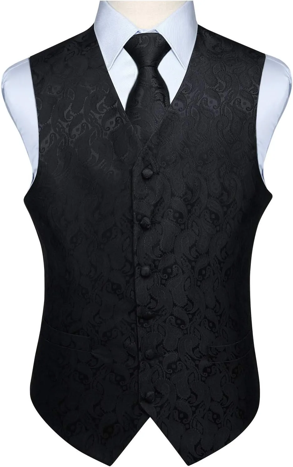 HISDERN Mens Vest Tie Set 3PC Formal Waistcoat Paisley Floral Jacquard Necktie Pocket Square Suit Vests Wedding Party
