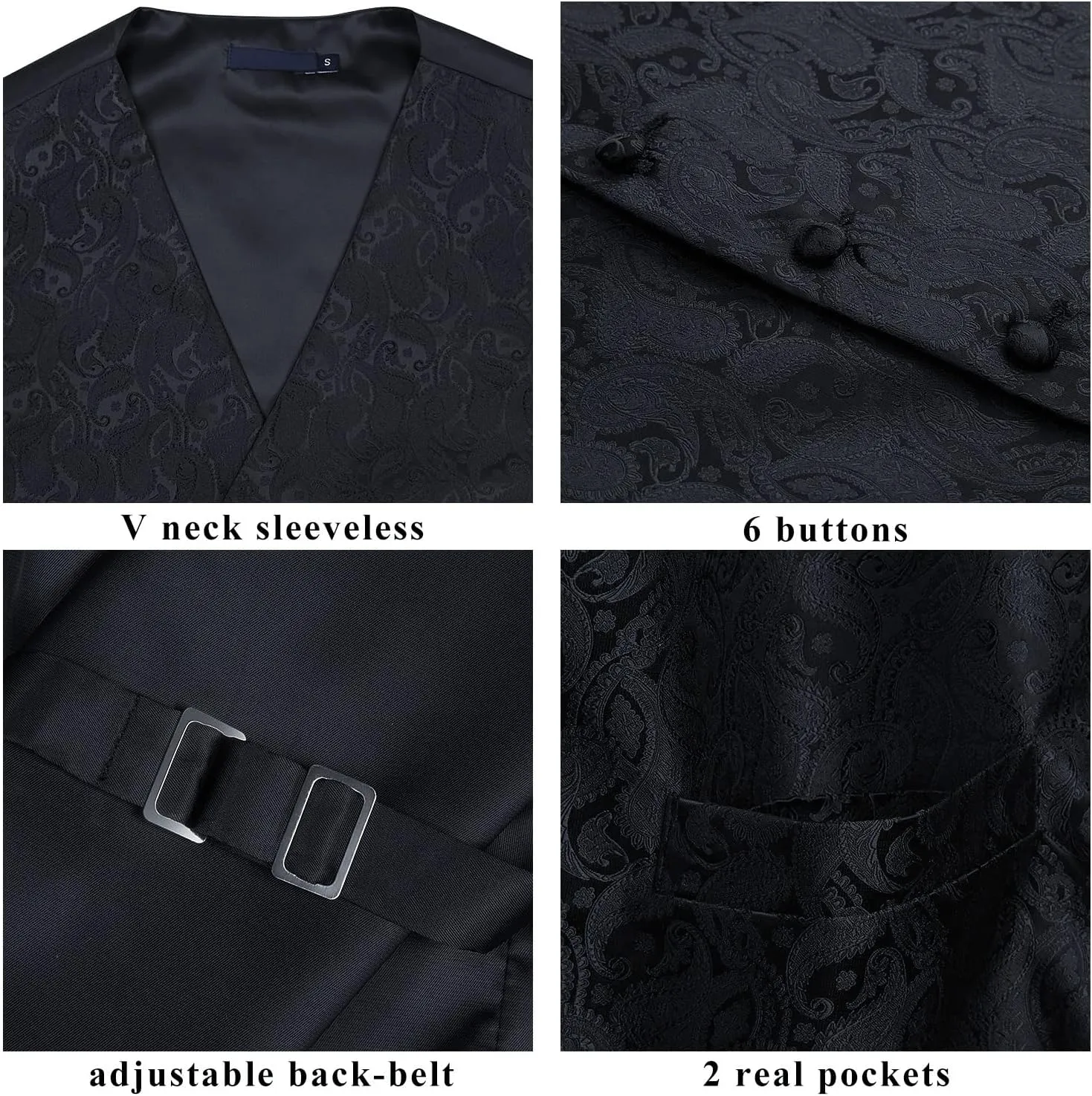 HISDERN Mens Vest Tie Set 3PC Formal Waistcoat Paisley Floral Jacquard Necktie Pocket Square Suit Vests Wedding Party