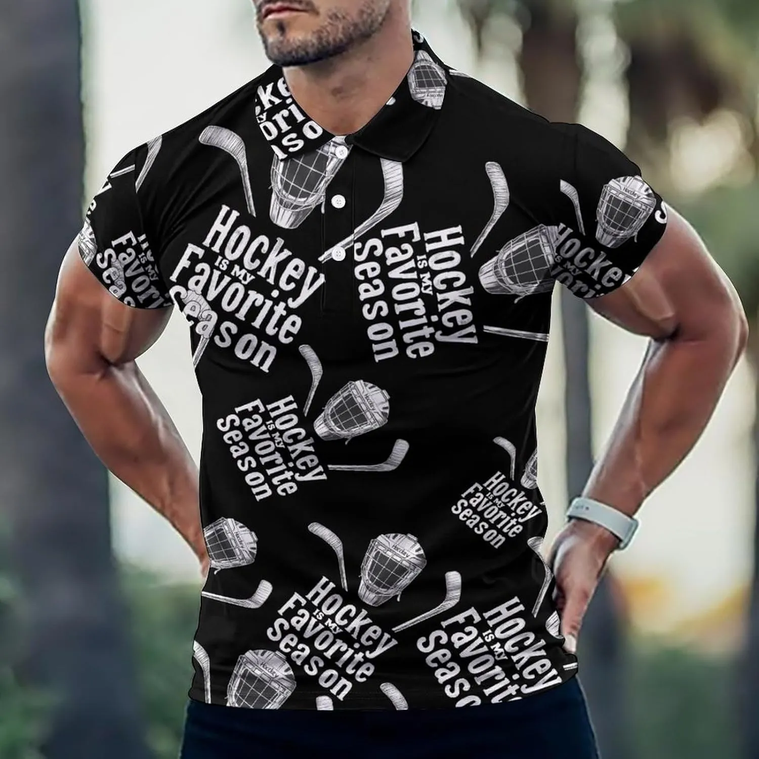 Hockey Is My Favorite Season Mens Polo Shirts Quick Dry Short Sleeve T-shirts Slim Tennis Collared Tees Tops